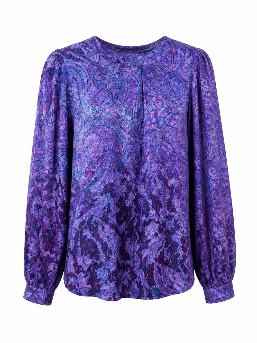 Ernst Strauss - 100% Silk Women's 80’s Royal Purple Paisley Long-Sleeve Blouse